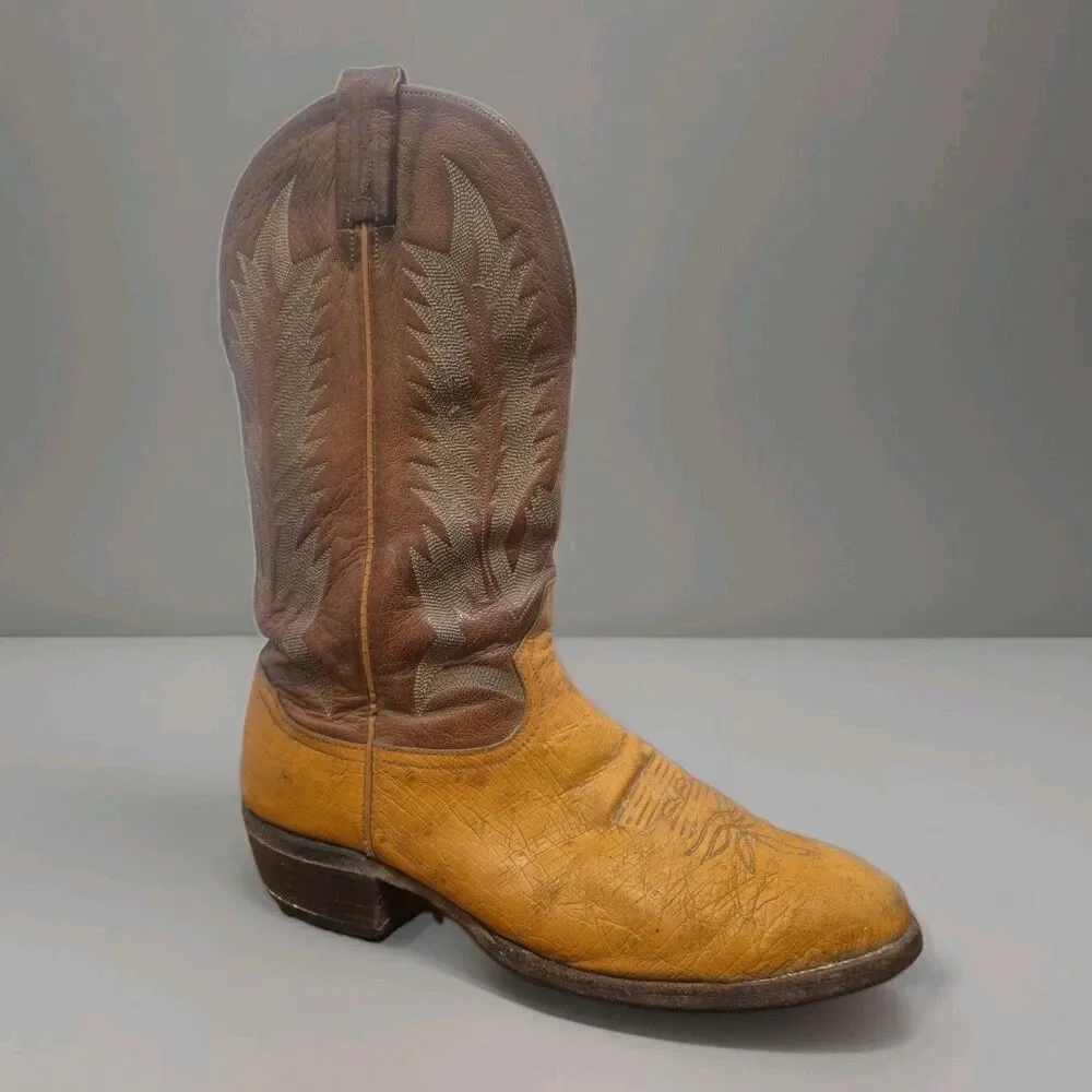 Vtg Tony Lama 03877 Men's Size 10D Boots Tan Brown Ostrich Western Cowboy USA